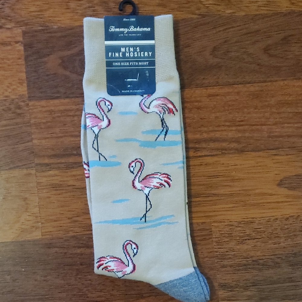 Tommy Bahama Cream and Gray Casual Socks with Flamingo Design